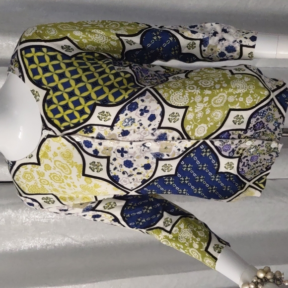 💚Joseph Spring White Blue Green Button Front Cardigan Knit Sweater S Paisley - Picture 2 of 10